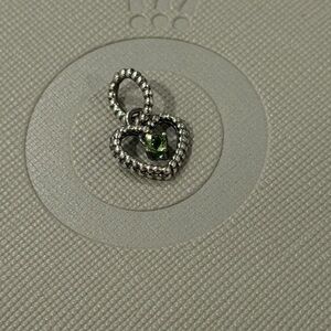 Authentic Pandora Sterling Silver Heart Pendant with Green Gemstone